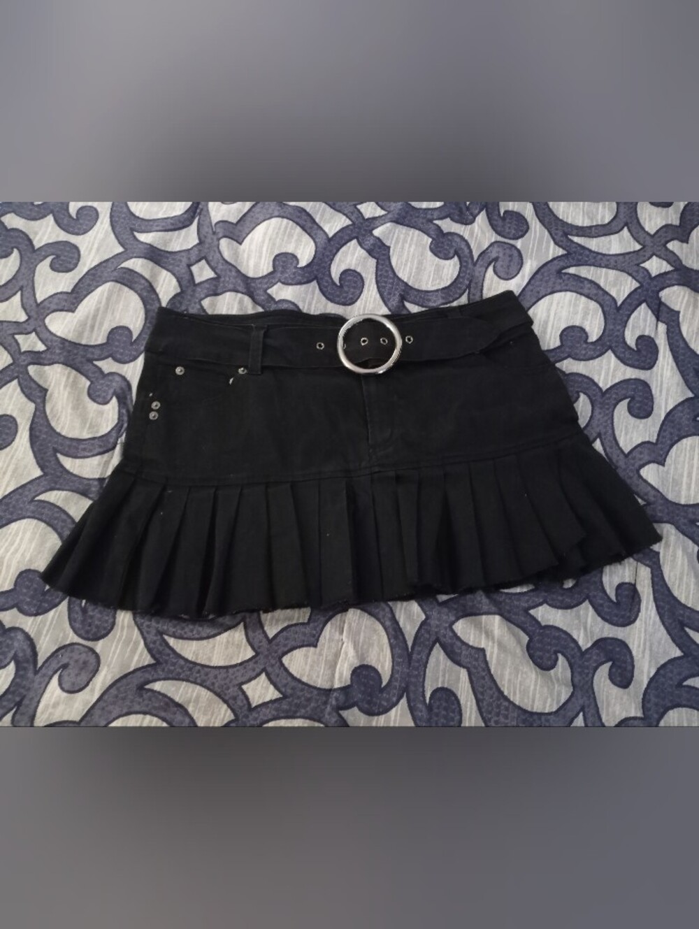 👠TATTOO Pleated Mini Denim Skirt👠
